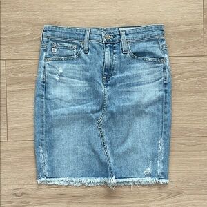 AG Adriano Goldschmied Light Blue Distressed Pencil Skirt
